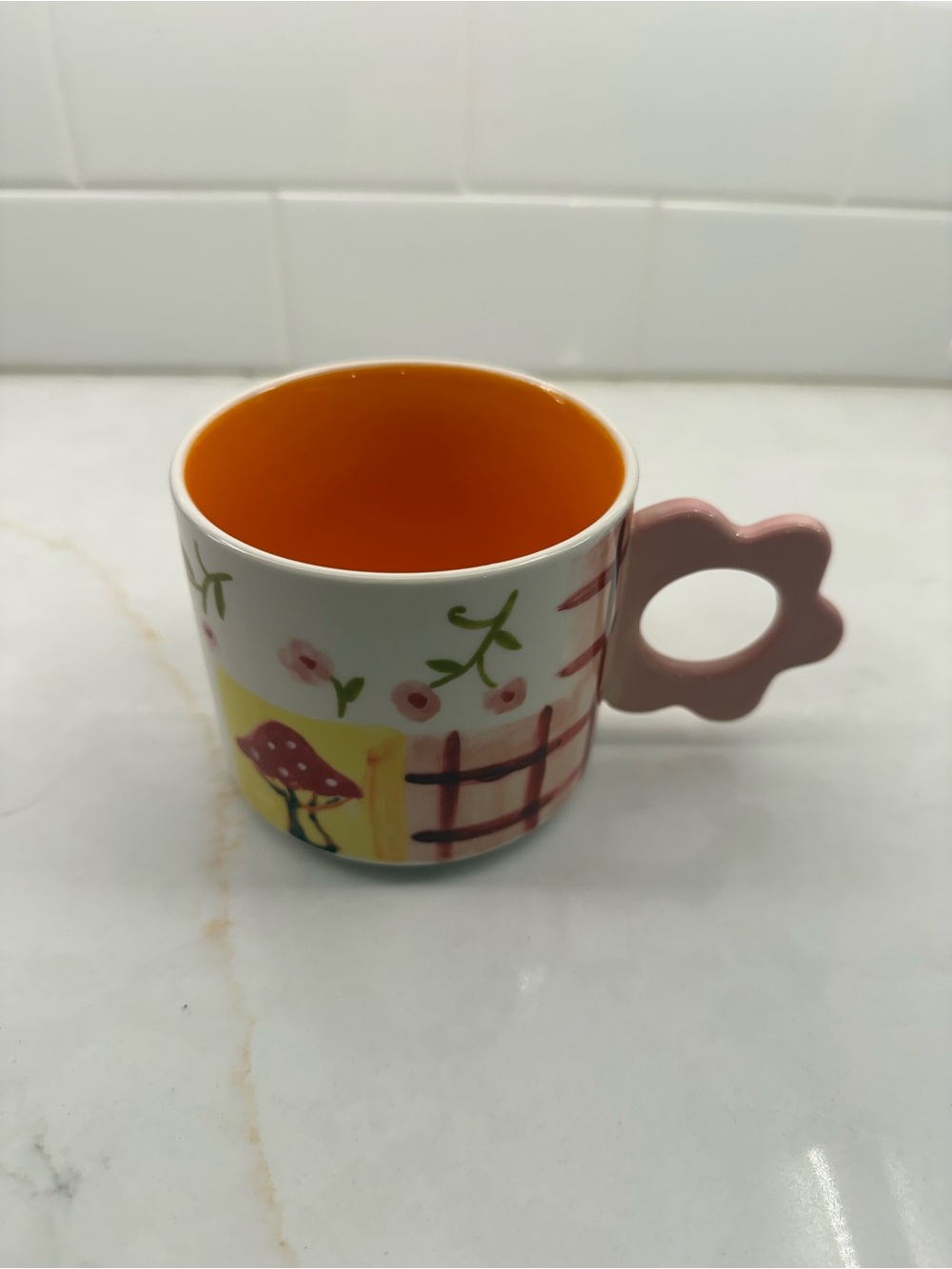 Mushroom And Quilt Floral Stoneware Hand Painted Mug—15oz